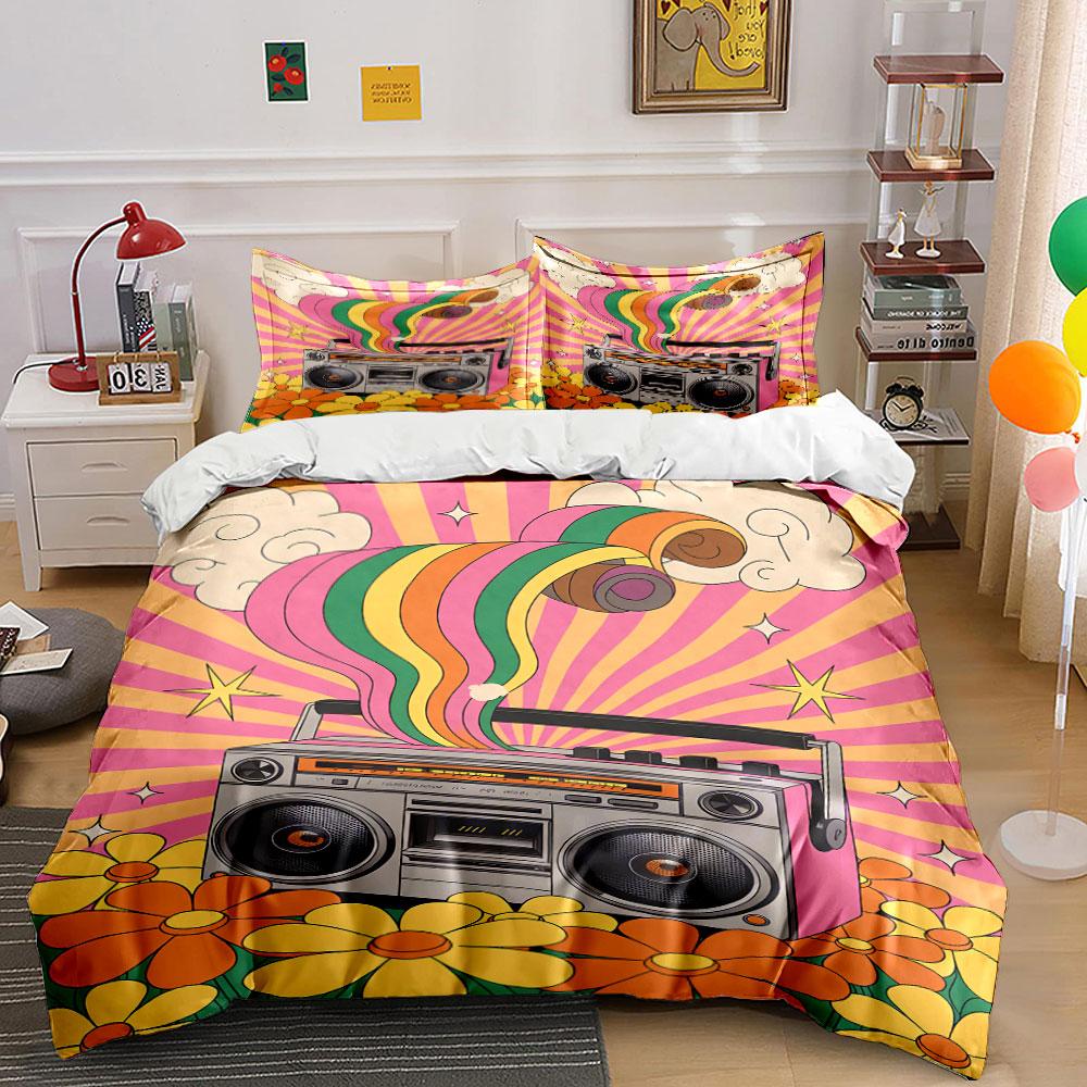 Boombox, Flowers, Stars, Rainbow. Bedding Sets Duvet Cover Sets Duvet Covers Pillowcases(1 * Duvet Cover 2 * Pillowcases, Without Duvet Insert)