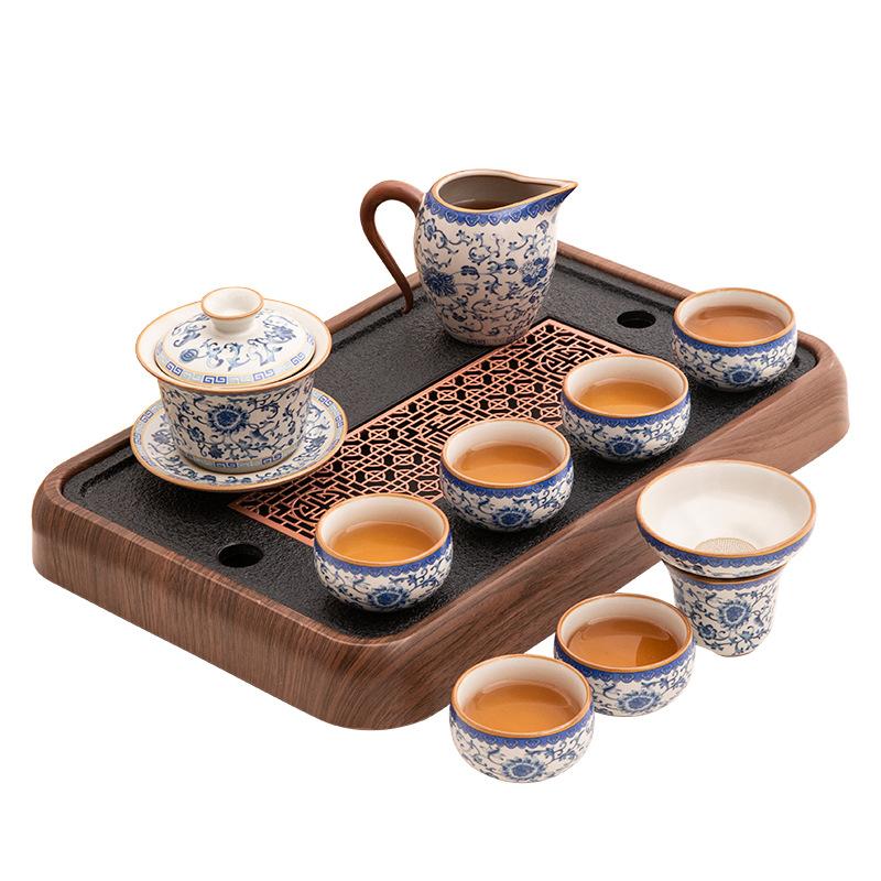 High-end Light Luxury New Ru Kiln Kung Fu Tea Set Ceramic Teapot Teacup Tea Table a Complete Set of Home Office