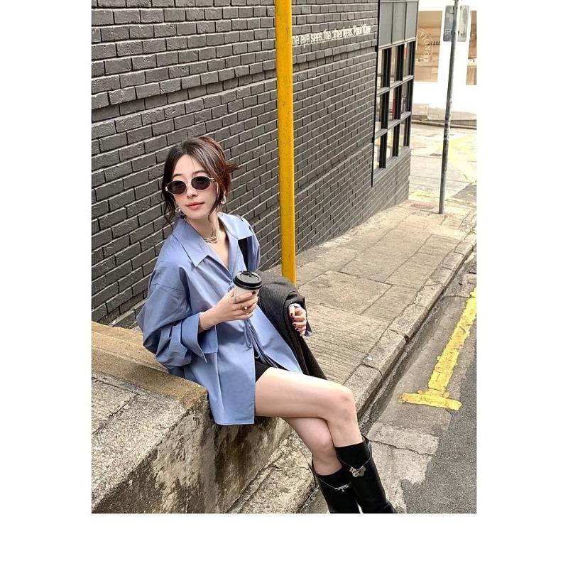 Camicia con papillon da donna, nuova per la primavera e l'autunno, stile retrò francese, top ampio