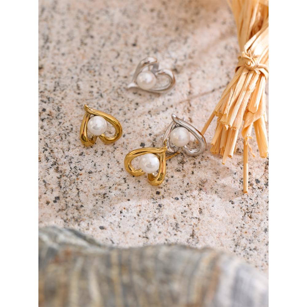 Eetit Korean Style Simulated Pearls Heart Love Daily Stud Earrings for Women Stainless Steel Chic Versatile Jewelry New