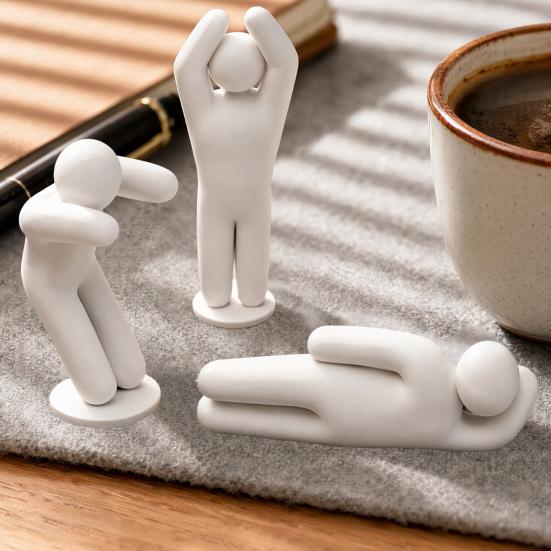 Minimalist Man Decoration 1/8Pcs 3D Printed Game Character Figure, Sitting Standing Lying Figurine, Model Abstract White Statue, Collectible Gift for