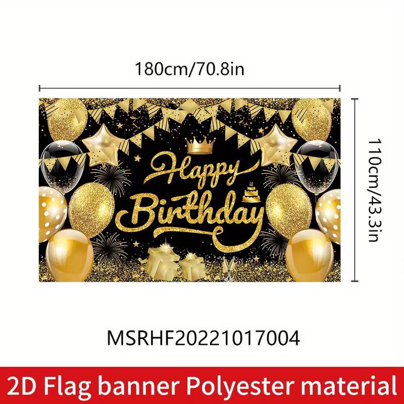 2D Gold Glitter Balloon Happy Birthday Backdrop Photography Background Cloth