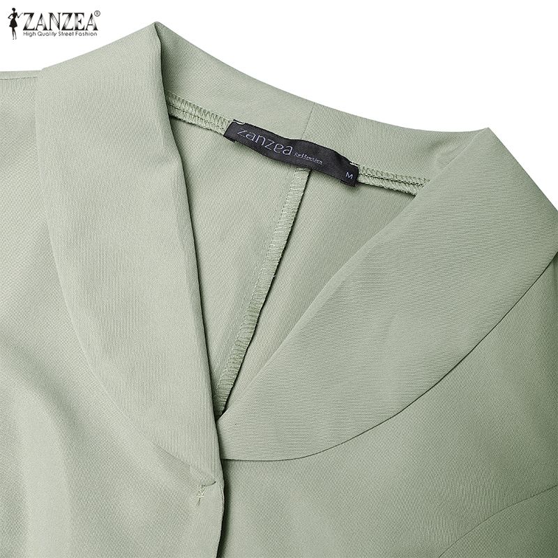 ZANZEA Women Elegant Lapel Collar Casual Short Sleeve Dress