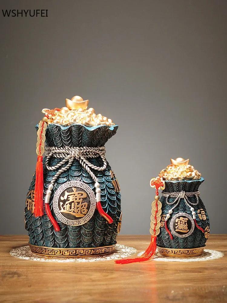 Creative Large Capacity Piggy Bank Ornament Home Living Room Resin Money Bag Decoration Housewarming Opening Fortune Gifts