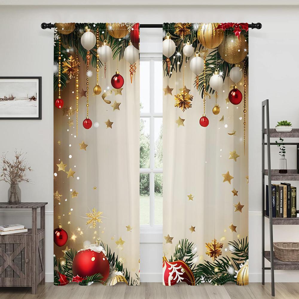 2 Pieces, Christmas Tree Branch Colored Ball Curtains -30% Blackout - Suitable for Living Room, Bedroom, Kitchen, Home Decoratio