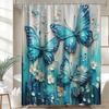 Blue And Green Butterfly Shower Curtain, Retro Colorful Fun Floral Aesthetic Shower Curtain Set Washable Waterproof Fabric