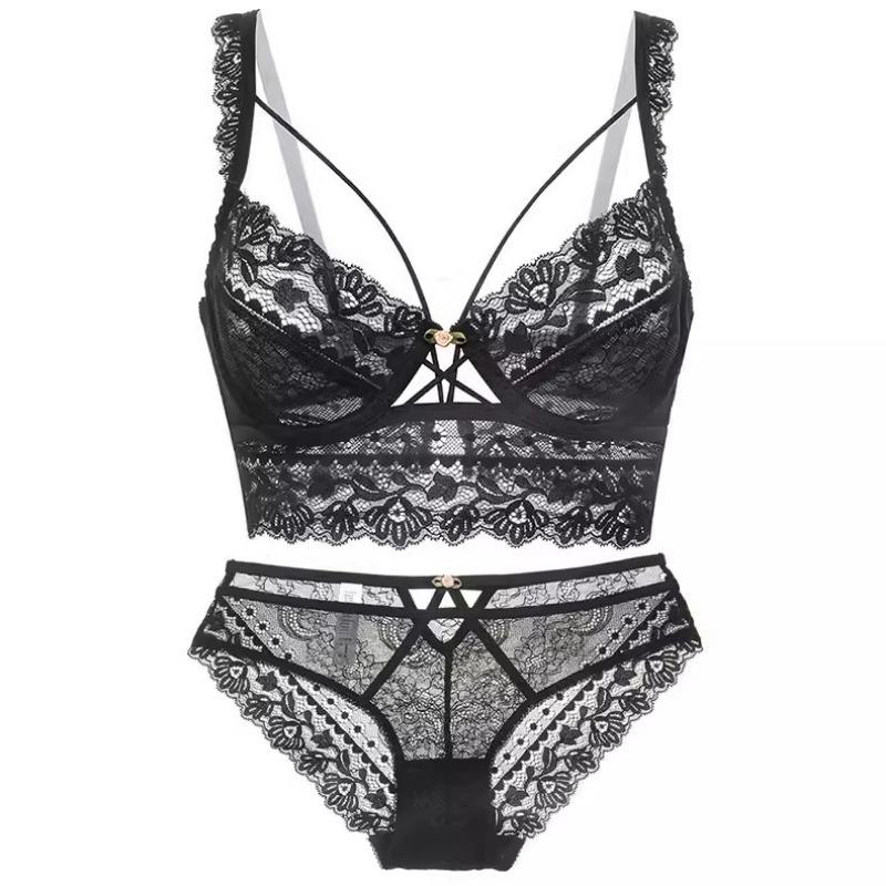 French Style Lace Push-Up Bra With Thin Straps S чёрный