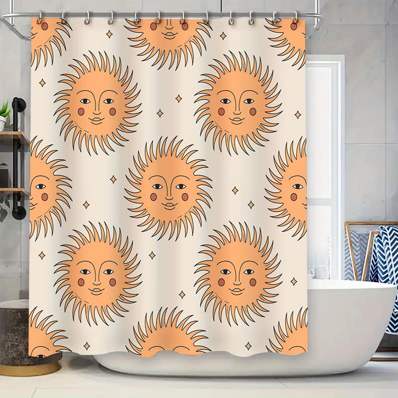 

Sunflower Shower Curtain With Cute Face Print For Bathroom Decor Orange Pink Floral Sunshower Design Waterproof Fabric 72X84 Inc 90x180cm