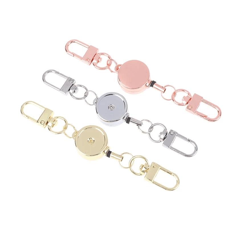 Retractable Badge Key Holder Badge Reel Anti-theft Metal Easy-to-pull Buckle Rope Elastic Keychain Key Ring Accessories