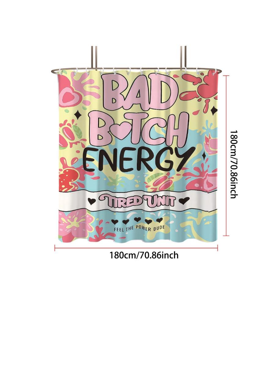 

1pc Bad Girl Letter Print Waterproof Shower Partition Privacy Hanging Curtain with 12 Hooks, Multiple Sizes, Machine Washable 90x180cm