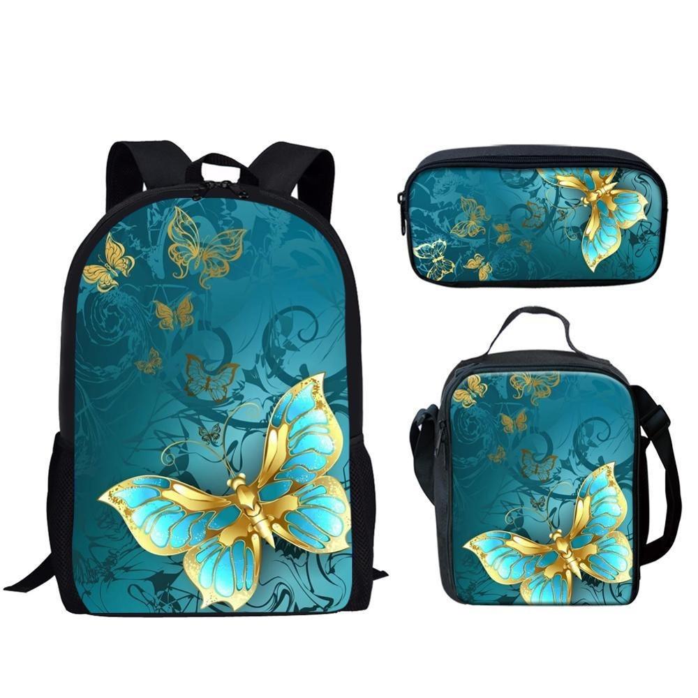 Trendig Beliebt Neuheit Lustig Schmetterling 3D-Druck 3 Stück/Set Schüler Schultaschen Laptop Tagesrucksack Rucksack Lunchtasche Federmäppchen