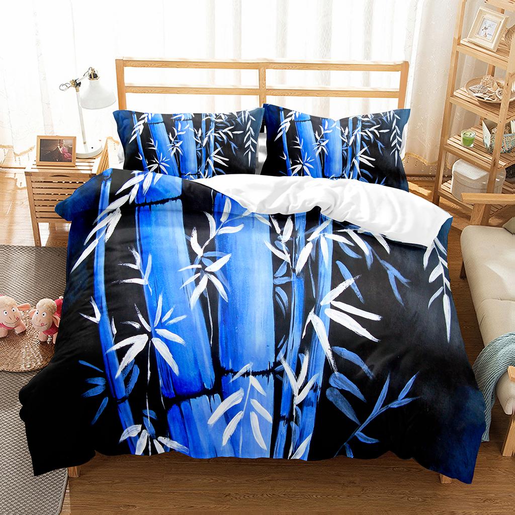 Bambus Dynetrekksett Tusjmaling Svart Grønn Bambus Polyester Dynetrekk King Queen Size For Barn Gutter Jenter Sengetøysett