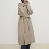 Black woolen coat women's new winter thickened lace-up long woolen coat