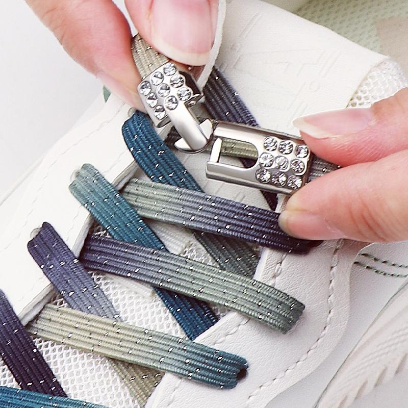 New Diamond Lock Shoelaces Without Ties No Tie Shoe Laces Elastic Laces Sneakers Colorful Glitter Flat Shoelace Shoe Accessories