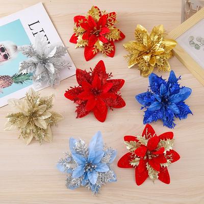 5 Stück 14,5 cm Glitzer Künstliche Weihnachtsblumen Mreey Weihnachtsbaumschmuck Frohes Neues Jahr Ornamente Weihnachten Kunstblumen natal
