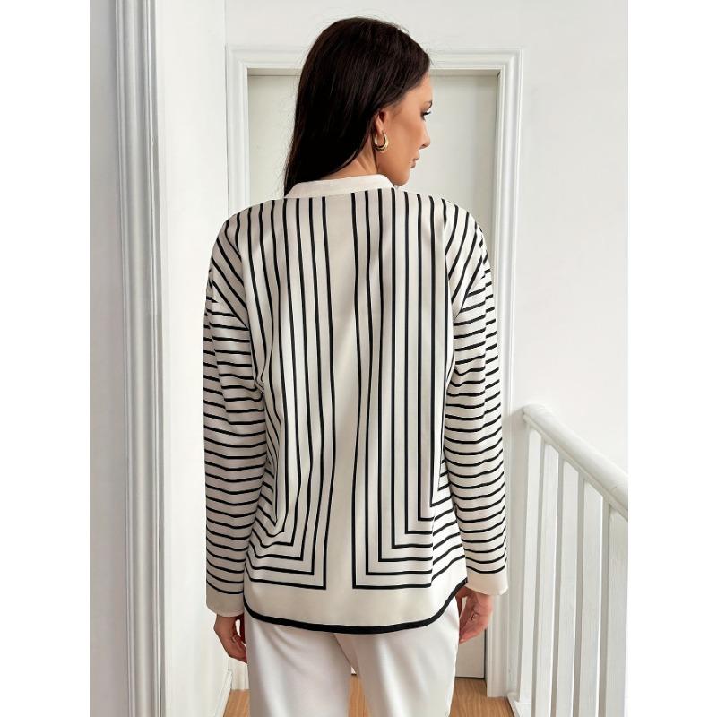 Fashion Cardigan Striped Shirt Autumn and Winter New Women's Long Sleeved Elegant Shirt