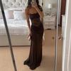 European Summer 2025 Sexy Spaghetti Strap Lace Patchwork Long Dress for Women