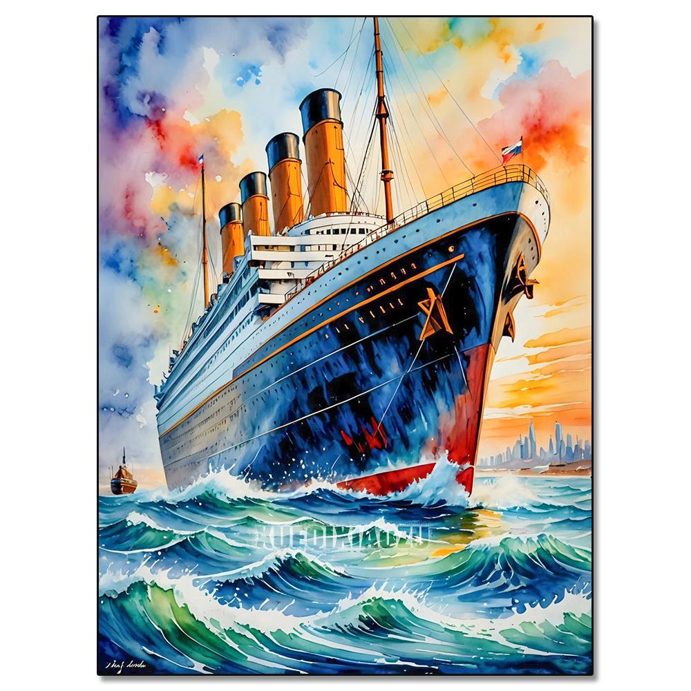 Akvarelllandskap Växtserie Diamantkonstmålning Dekoration Segelbåt Diy Full Strassmosaik Korsstygnsats Gåva