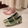 Summer wear with skirt fashion Mary Jane high heels retro thick heel light mouth single shoes