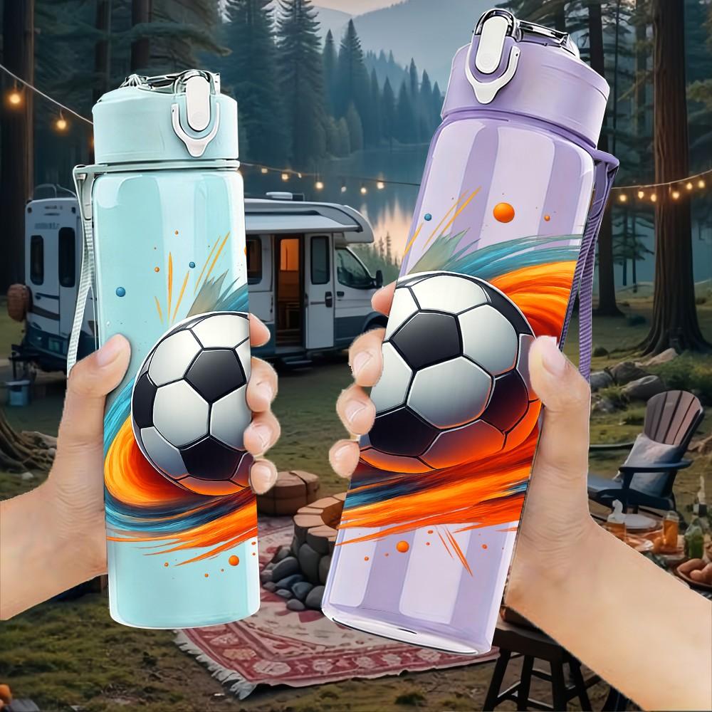 1PC Dynamic Soccer Ball 750ml Color Plastic Sports Water Bottle Leakproof Flip Straw Lid Suitable for Sports Office Home Use