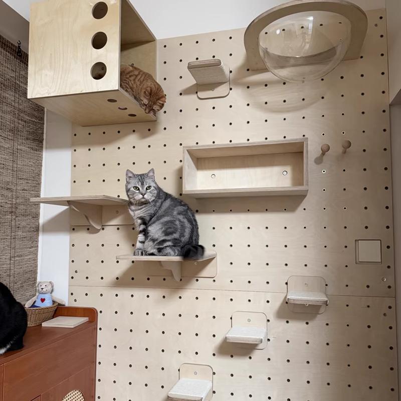 Cat Climbing Frame Wooden Cat Tree Cats Hammock Scratching Post Pedal Jumping Platform Indoor Pet Wall Furniture