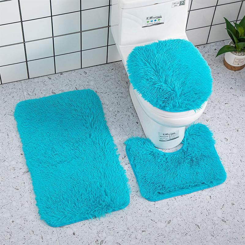 3pcs Bathroom Mat Set for Bathroom Silk Tie-Dye Toilet Soft Non Slip Rug Shower Carpets Toilet Lid Cover Floor Mats for Hallway