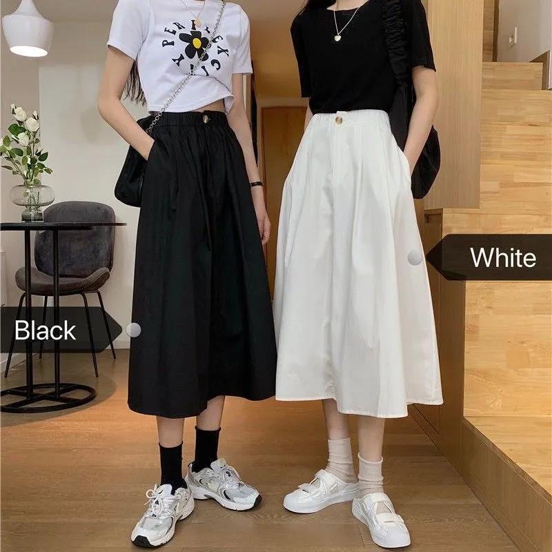 

2022 High Waist A-Line Black Mid-Length Skirt: Slimming Design, Hip Coverage, Over-the-Knee for Women XL (120-130 cm)