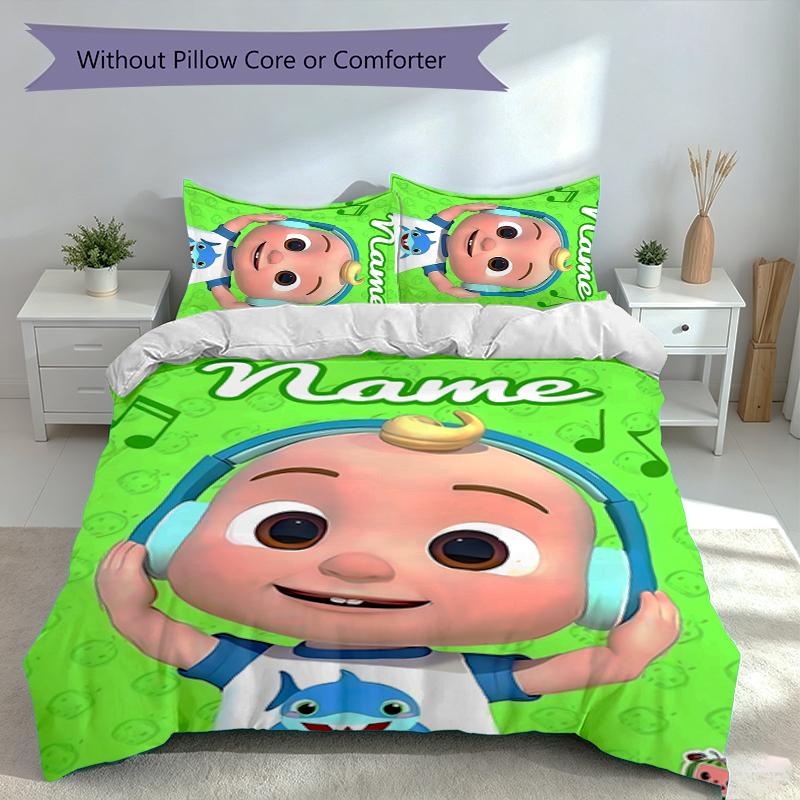 3pcs Custom Name CoComelon - Dance Party Set,Includes 1 Duvet Cover and 2 Pillowcases,All-season Bedroom Decor