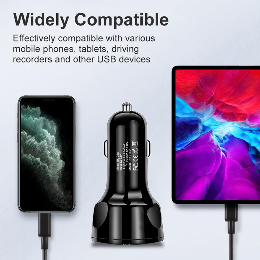 4 Ports USB Car Charger Adapter LED Display QC 3.0 Fast Charging for IOS Android
