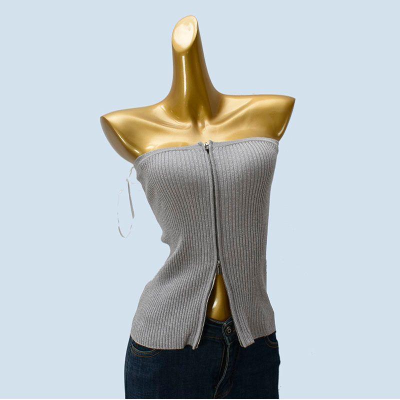 Export Single Stylish Double Zipper Tube Top Knitting Camisole Women's Summer New Arrival Base Sexy Pure Desire Tops