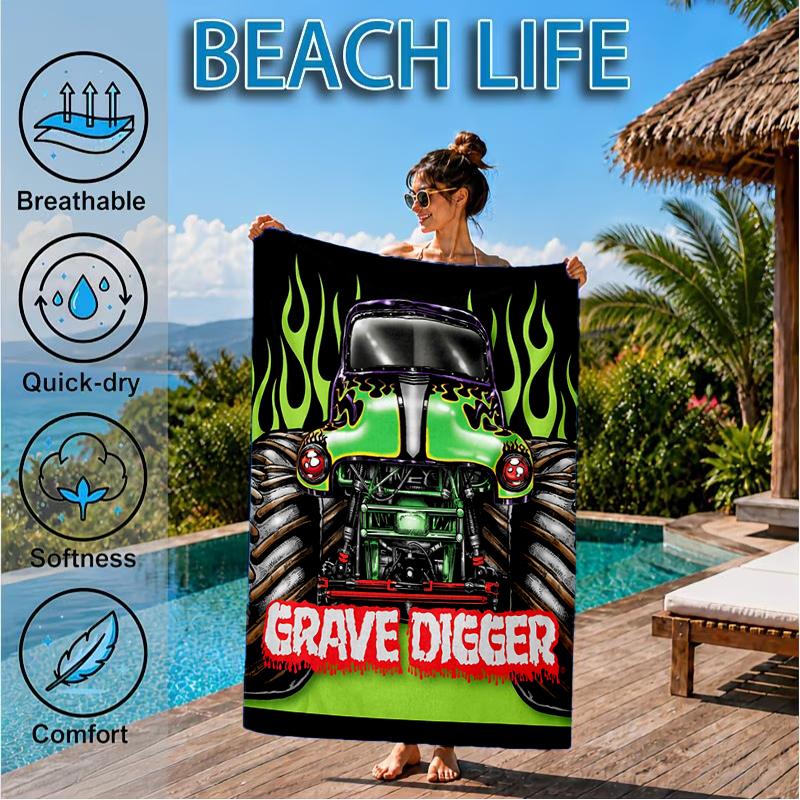 Mon-ster Truck Abenteuer Strandtuch, Super Weiche Mikrofaser, Perfektes Geschenk für Sie/Ihn, Geburtstag, für Pool, Strand, Reisen, Dekoration Strandparty