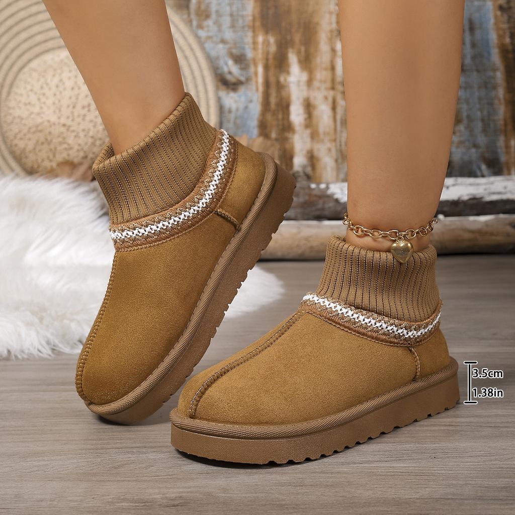Casual Ethnic Embroidery Snow Boots Women  Soft Thick Bottom Short Plush Snow Boots Winter Warm Knitted Boot Tube Shoes