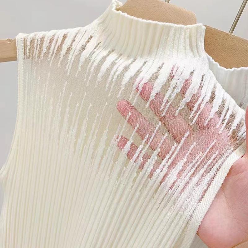 Women's Summer Fashion Knitted Tank Top Half High Neck Comfortable Breathable T-Shirt Thin Sleeveless Pullover Corset Top