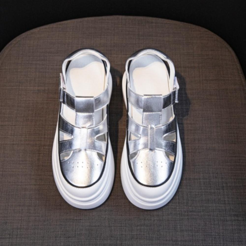 Leder Römische Sandalen Damen Plateau-Sandalen Neue Dicksohlige Hohl Damen Schuhe Innenhöhe Erhöhende Sandalen Weiße Schuhe