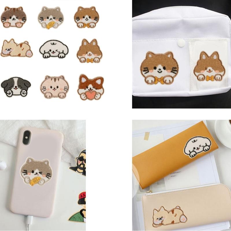 55KF 9 Pcs Cartoon Animal Embroidered Patches Dogs Iron On Patches Repair Patches Sewing On Applique Patches for Clothes Bag