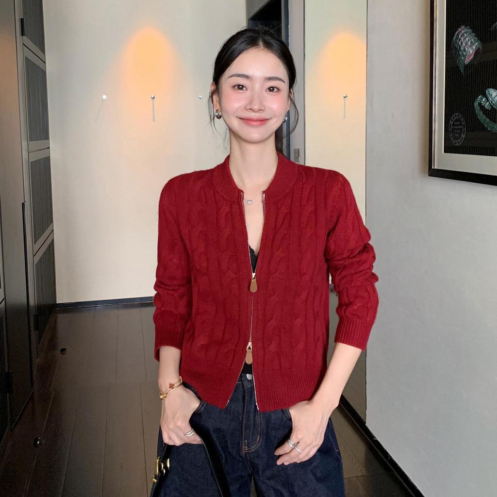 Women's Wool Double Zipper Cable Knit Cardigan - Autumn/Winter Fashion Coat