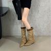 Cowhide~ French temperament trouser boots women's new retro fashion but knee western cowboy boots pointed fashion boots