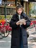 Real shot of the new winter mid-length knee-length down cotton coat for women, Korean-style loose thickened hooded cotton-padded jacket outerwear