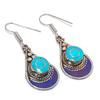 Turquoise Lapis Lazuli Gemstone Earrings Tibetan Handmade Jewelry 2.3" NE 5356