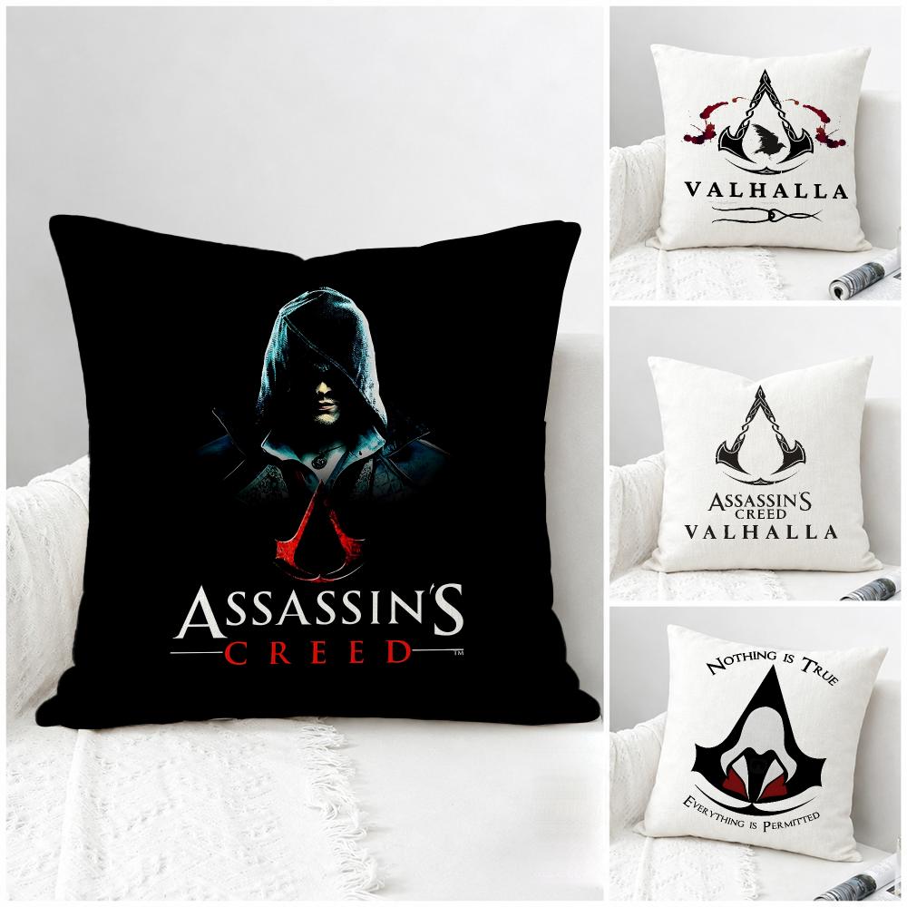 Game Assassins Creed Valhalla Cushion Cover Natural Linen Pillowcase Set AllinOne Decor for Sofa Bedroom Chair