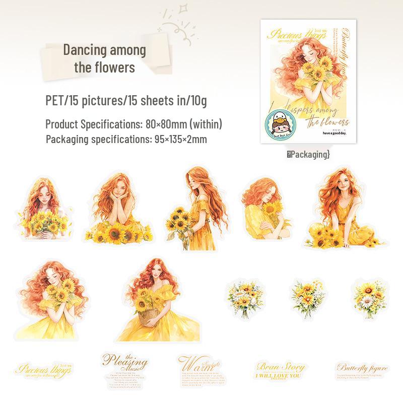 Beautiful Day Girls’ Sticker Pack: Flower Whisper Series, 6 Designs, 15 Sheets, Special Shape Character Stickers.