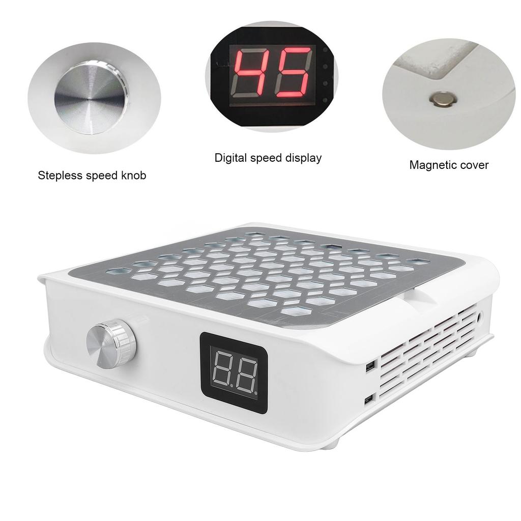 Nail Vacuum Dust Collector Strong Suction Quiet White Nail Fan Dust Collector 60W Stepless Speed Adjustable for Nail Polishing