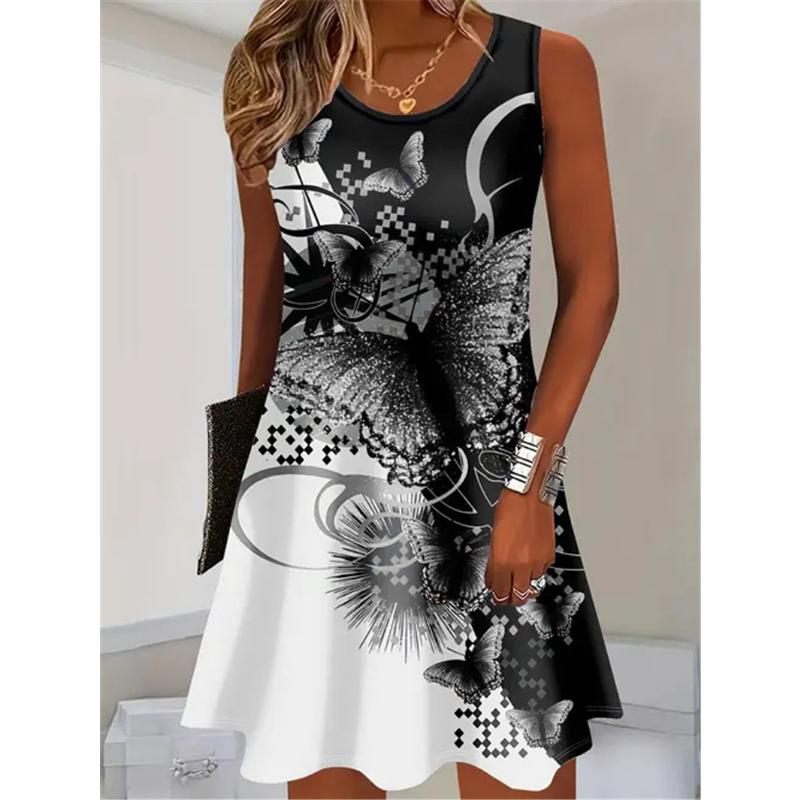 Sleeveless Butterfly Pattern Fashion Women Mini Dresses Summer 3D Printed Street Elegant Ladies Dress Casual Dress Y2k Clothes