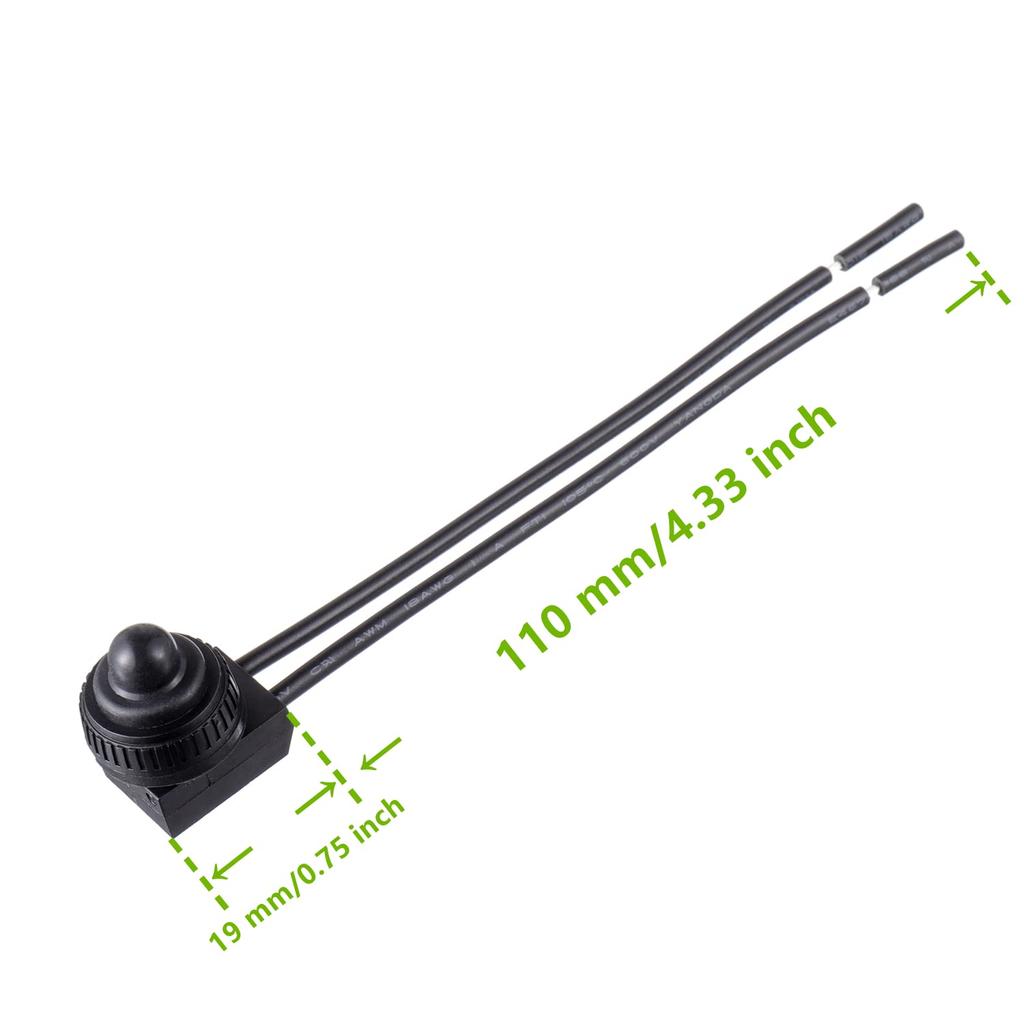 KP-107 Waterproof Push Button Switch 12V ON/Off SPST Switch with 4.5''Lines for Motorcycle/Car(Pack of 2pcs,Black)