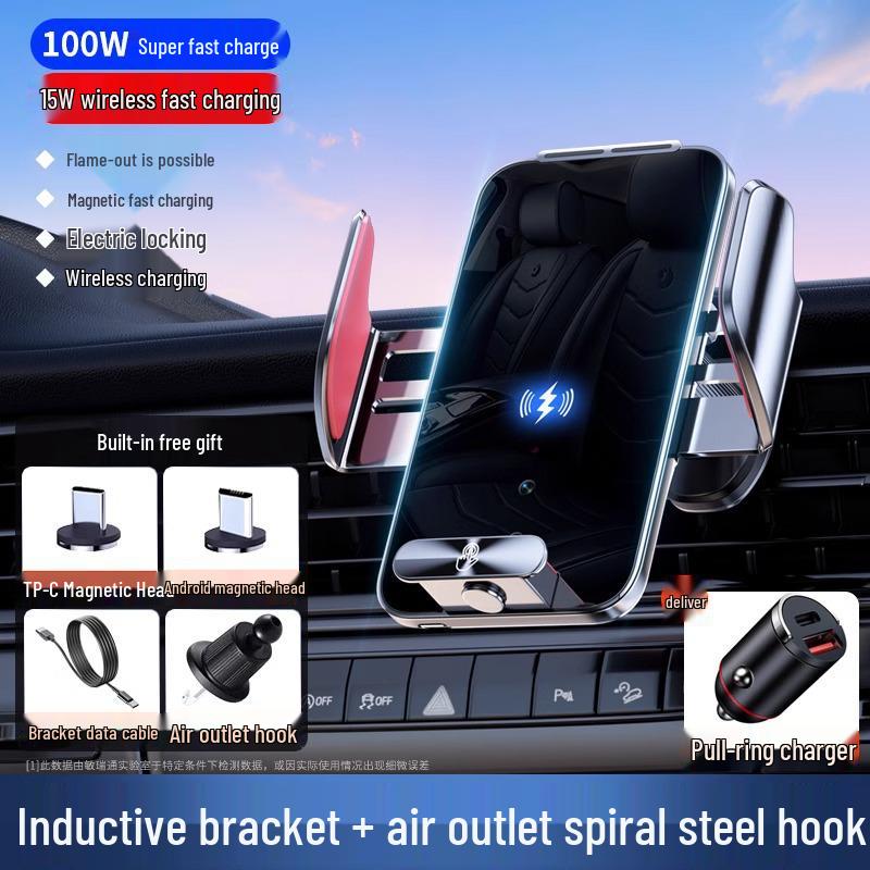 2025 Magnetische Kabellose Handyhalterung & Schnelllader mit Lüftungsschlitz- und Armaturenbrett-Saugfuß
