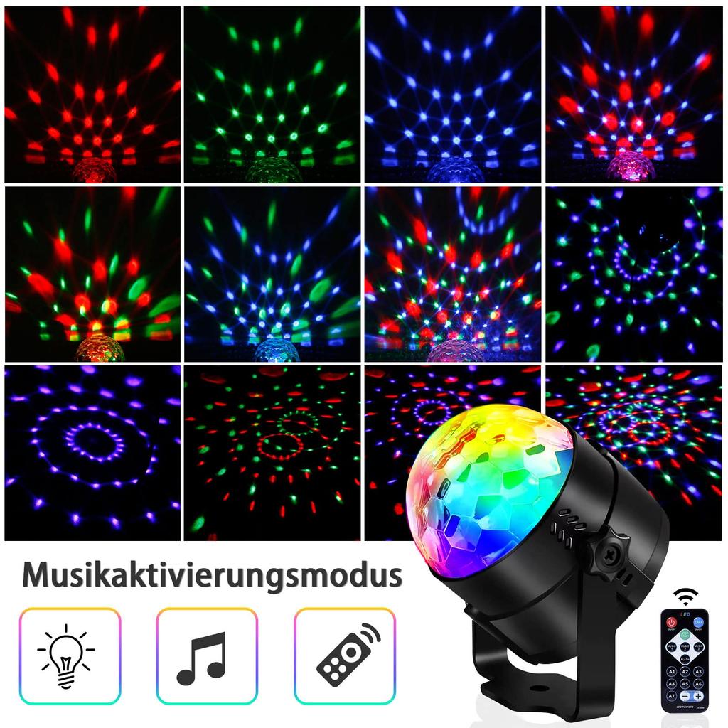 Disco Ball Disco Lights LED Party Lamp Music Controlled Disco Light Effects DJ Party Lights 360° Rotating Ball Lights 3W RGB Stage Lights with Remot