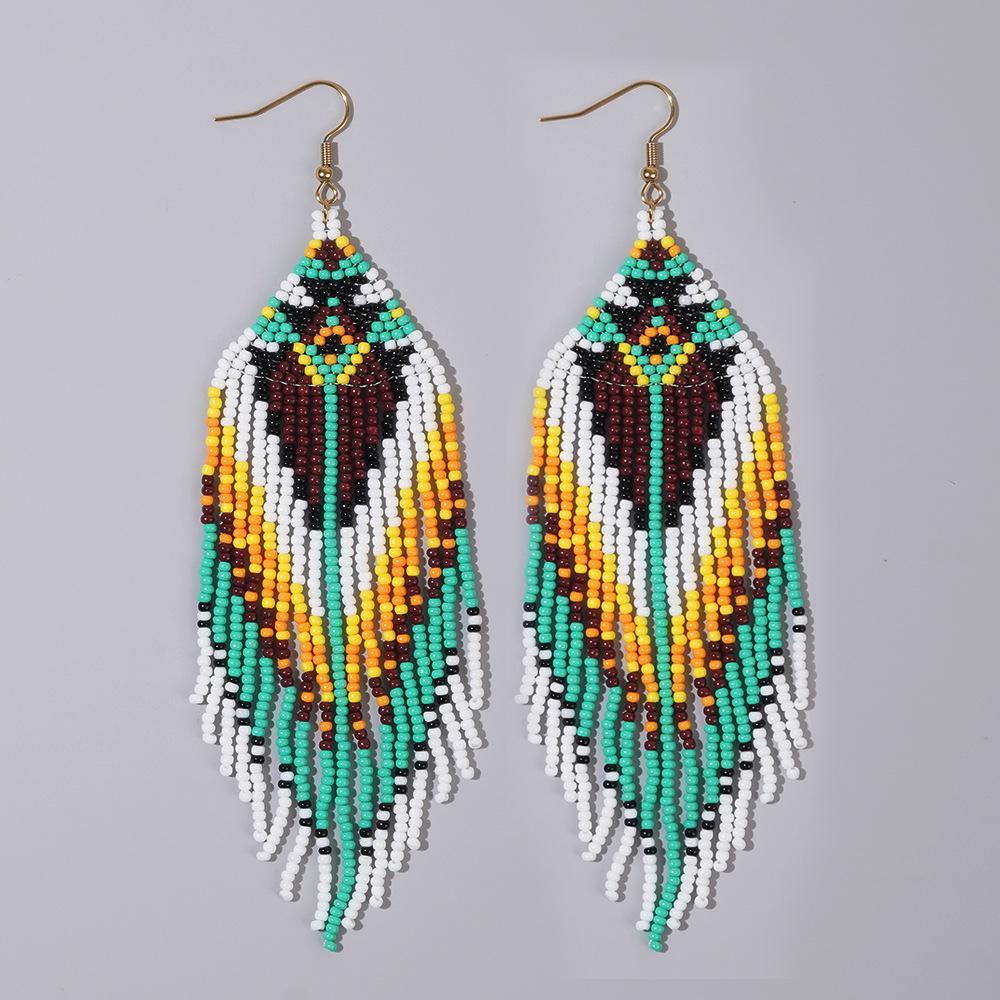 Colorful tassel ethnic style earrings, vintage Bohemian women's earrings