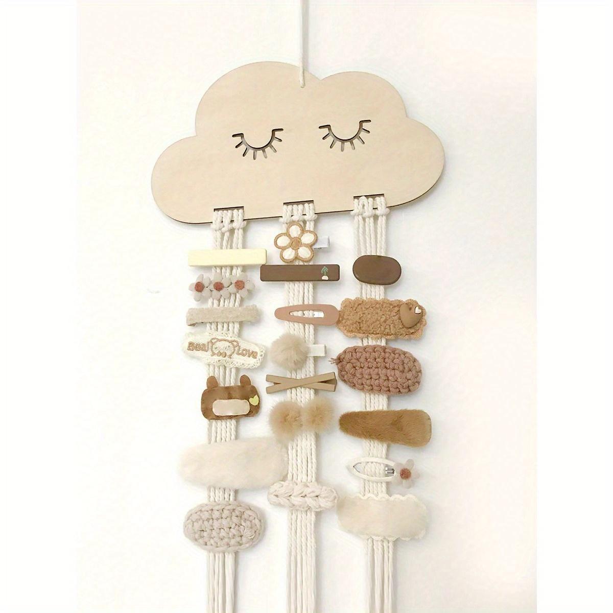 

Whimsical Cloud-Shaped Wooden Hair Clip Organizer with Ribbon - Decorative Wall Hanging Storage for Headbands, Scrunchies, and Accessories бежевый