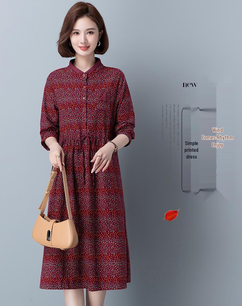 2024 Elegant Plus Size Long Sleeve Dress for Middle-Aged & Elderly Women - Spring & Autumn Collection