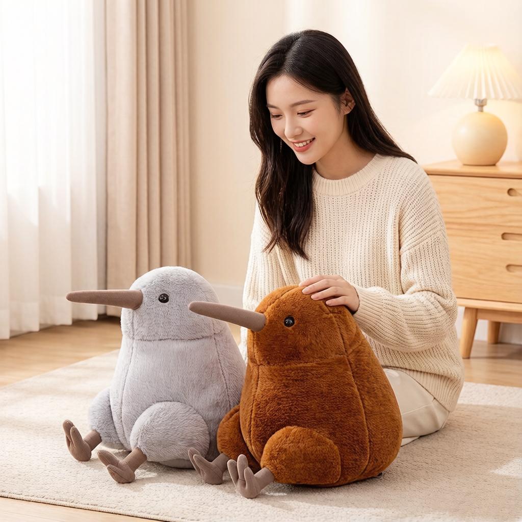 Grey Brown Kiwi Bird Doll Stuffed Fatty Animal Kawaii Sitting Plushie Men Birthday Gift
